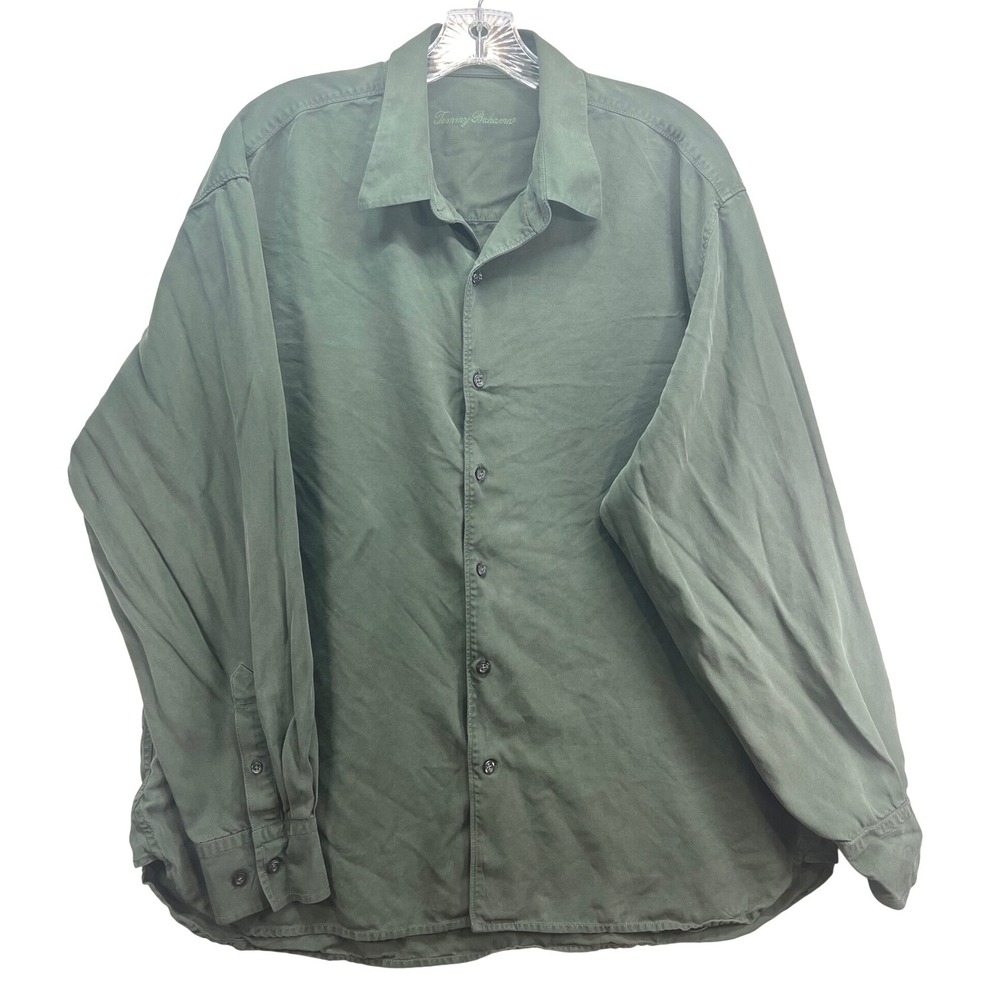 Tommy Bahama Mens Olive Green Long Sleeve Button Down Twill Shirt